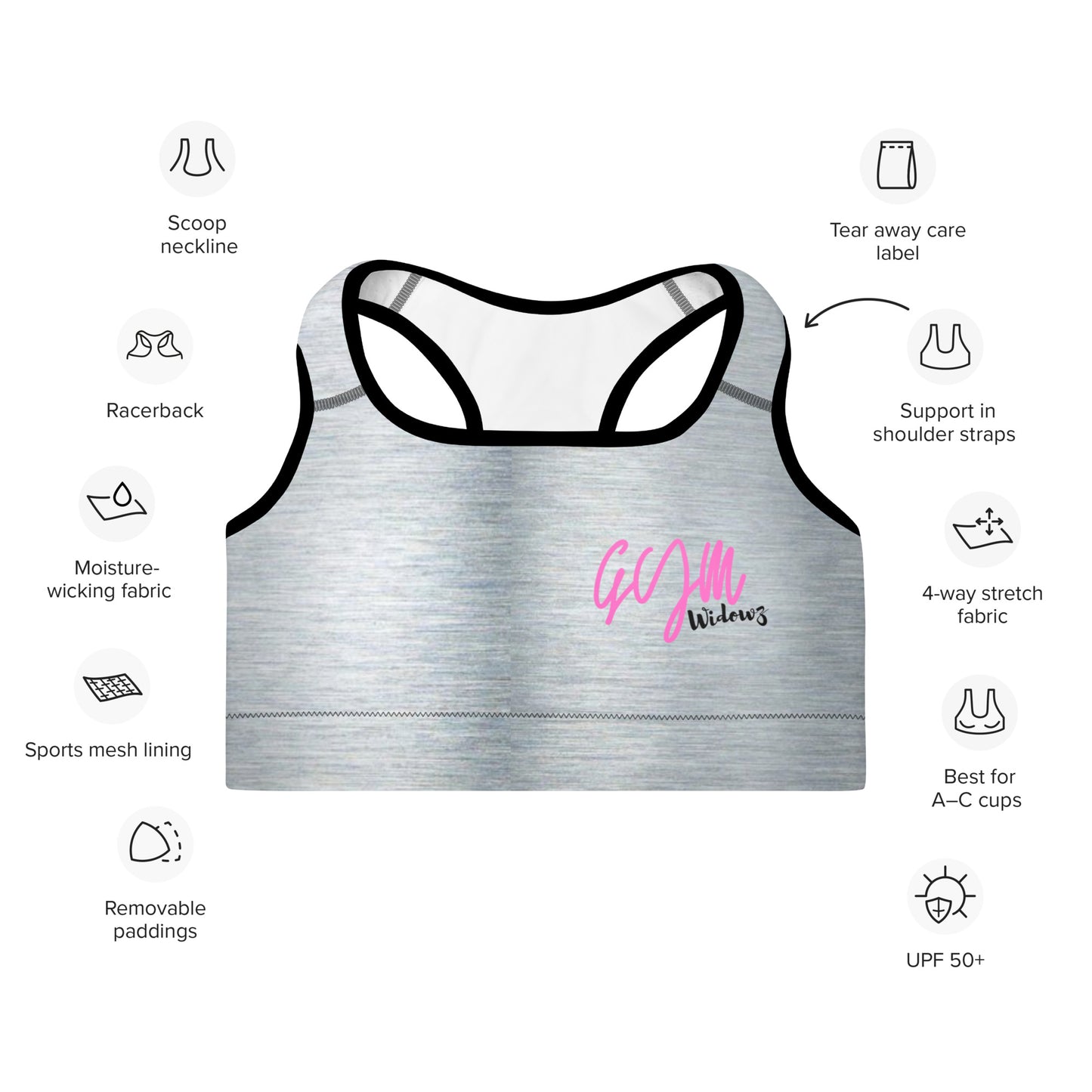 GymWidowz Padded Sports Bra - Brushed Alloy