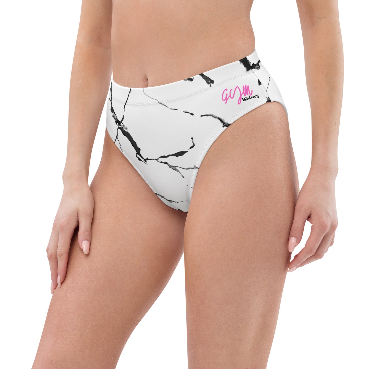 GymWidowz Recycled high-waisted bikini bottom - White (Marble)