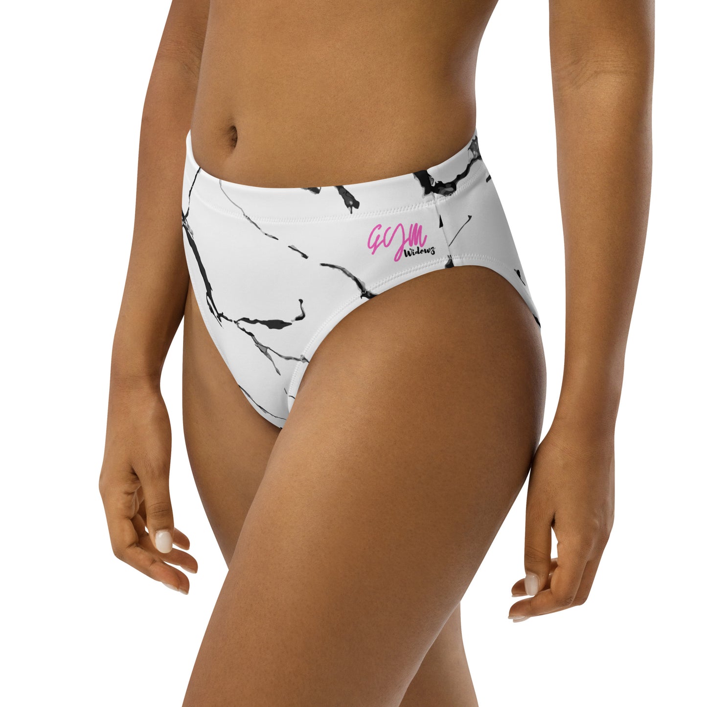 GymWidowz Recycled high-waisted bikini bottom - White (Marble)