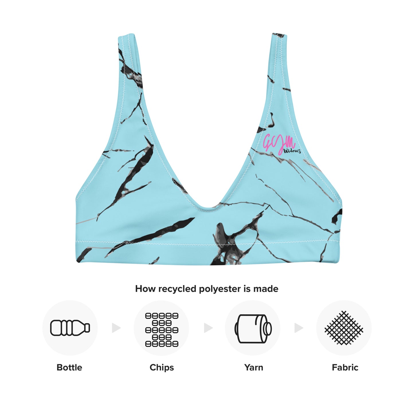 GymWidowz Recycled padded bikini top - Light Blue (Marble)