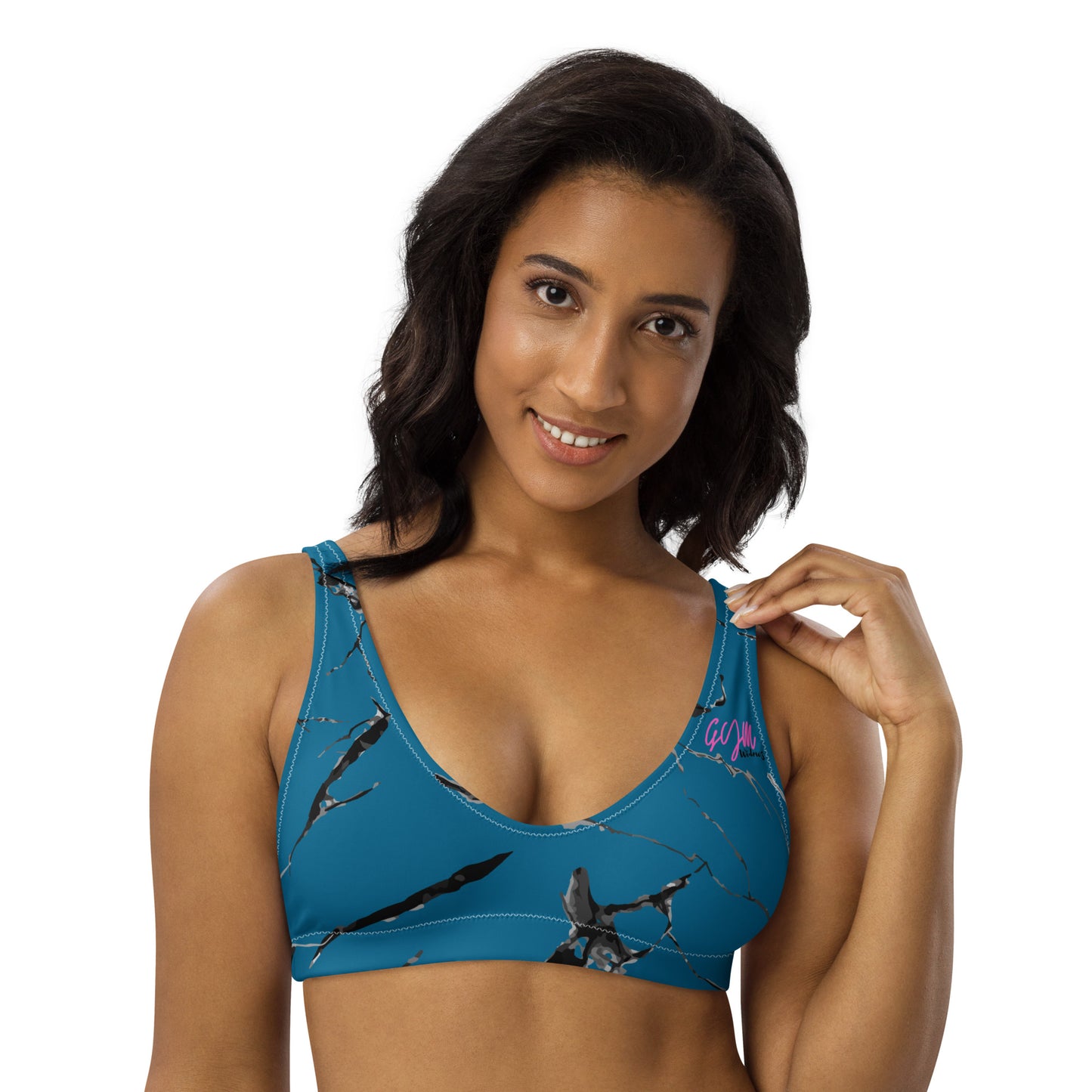 GymWidowz Recycled padded bikini top - Cerulean Blue (Marble)