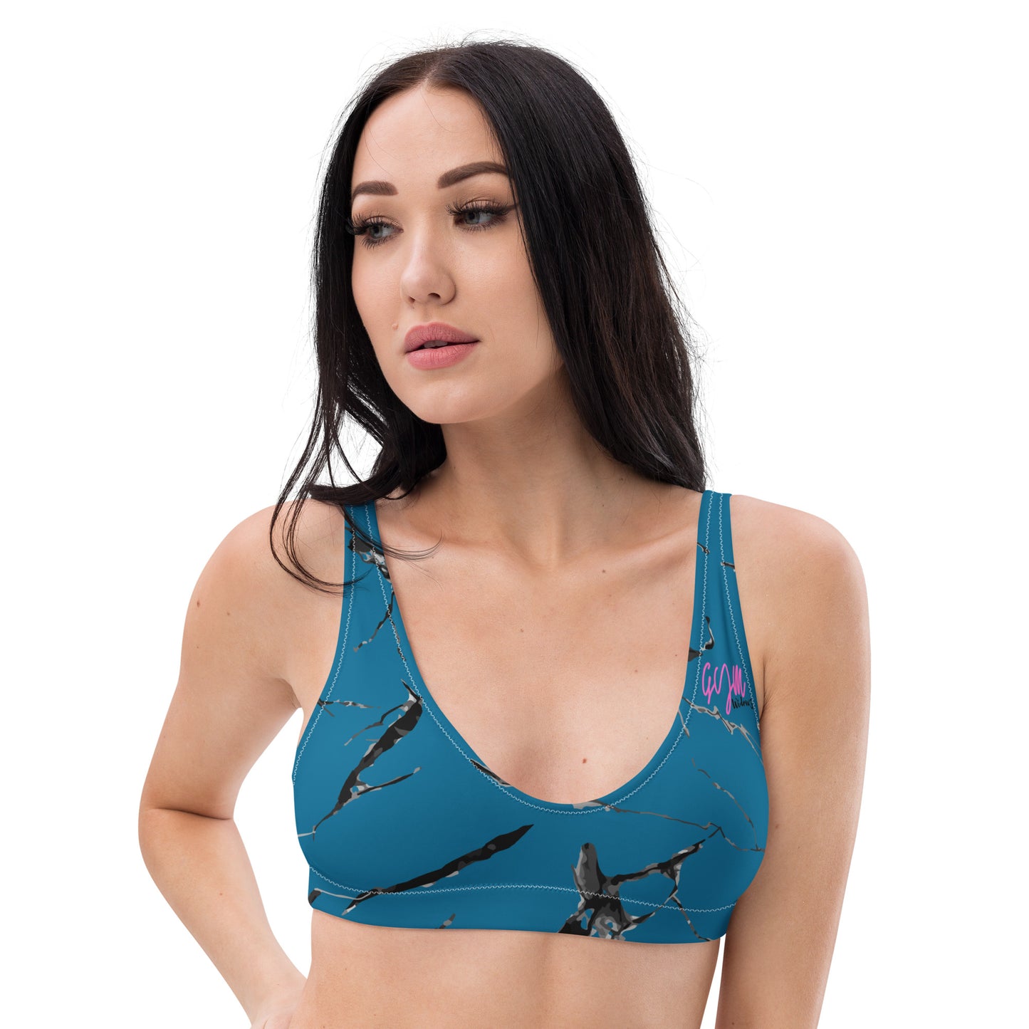 GymWidowz Recycled padded bikini top - Cerulean Blue (Marble)