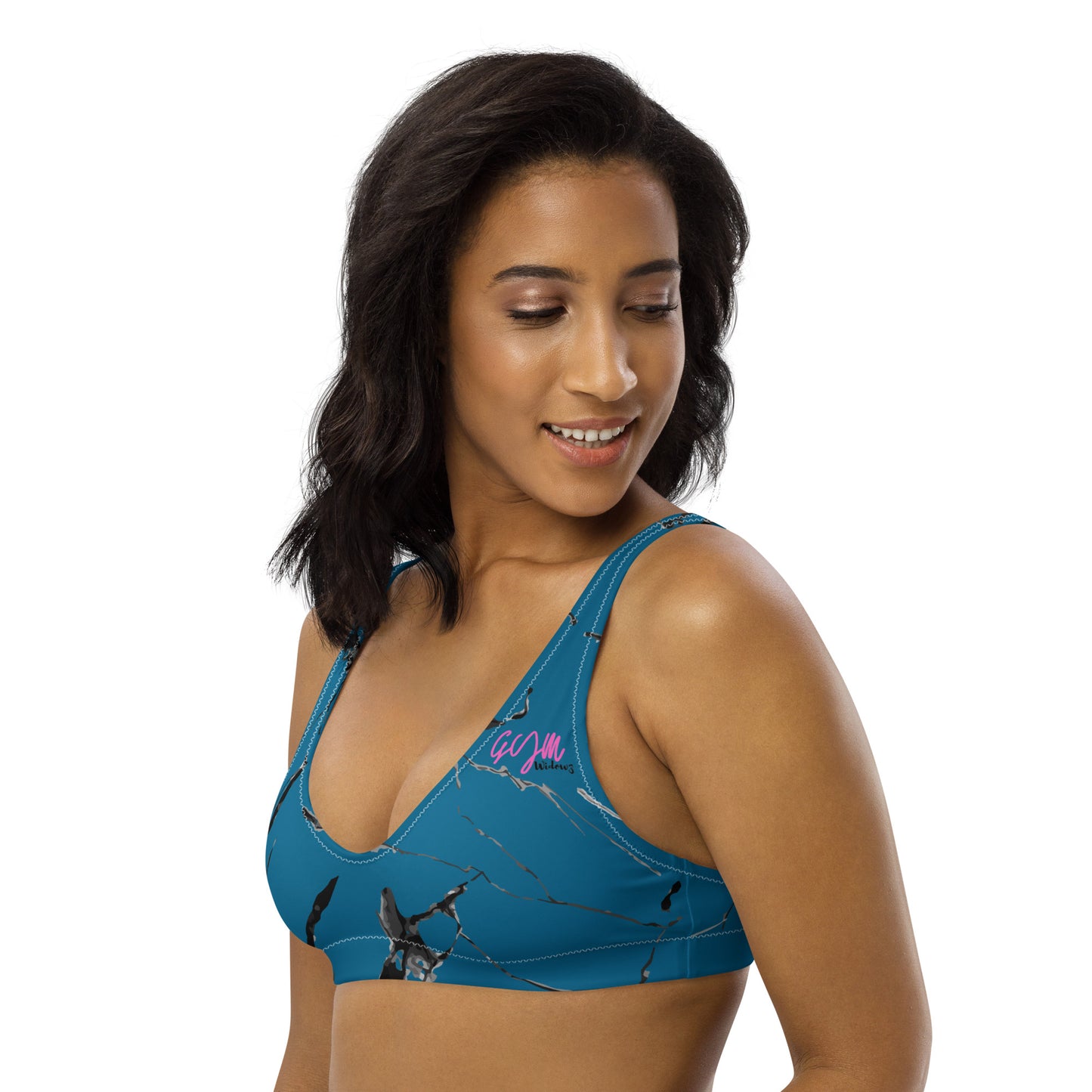 GymWidowz Recycled padded bikini top - Cerulean Blue (Marble)