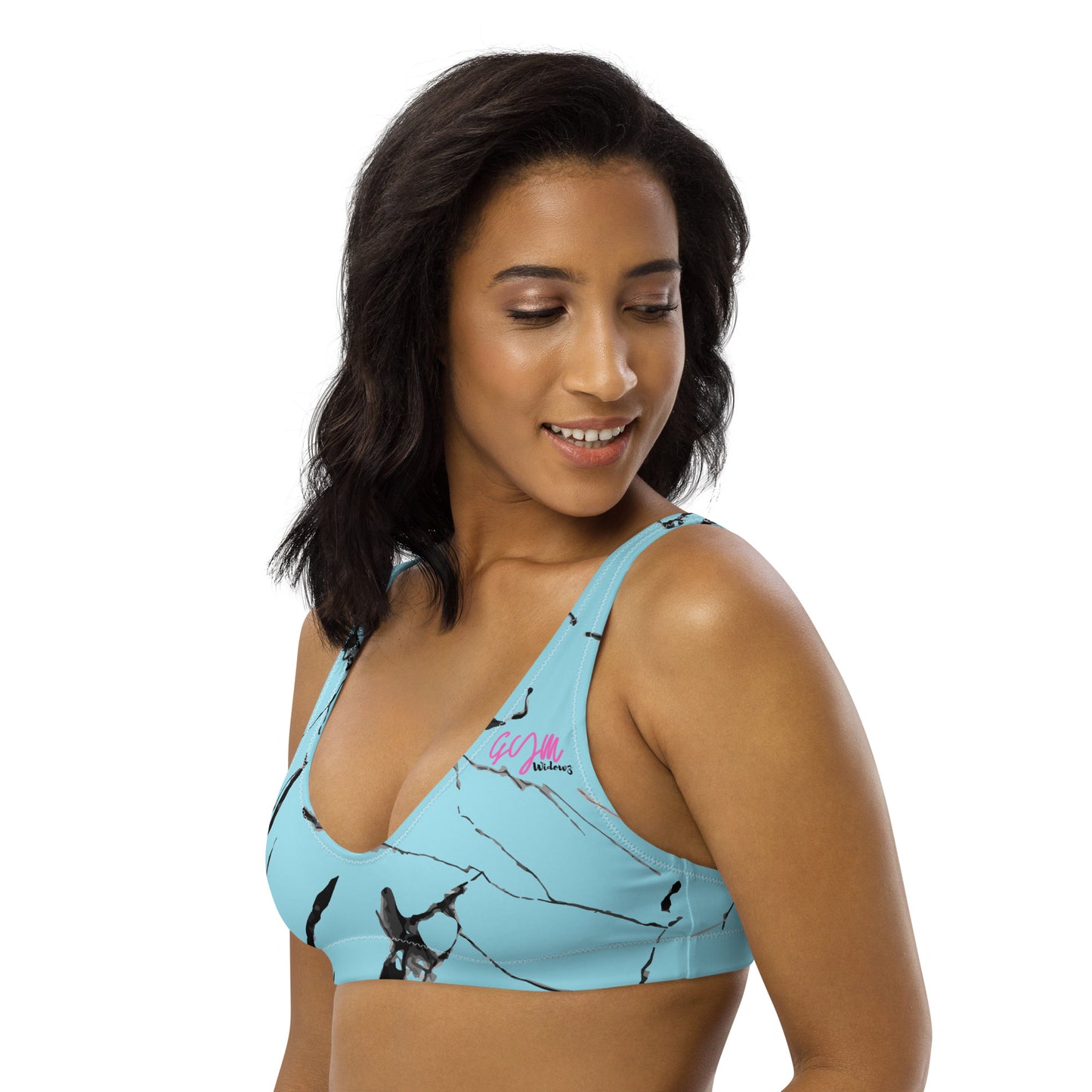 GymWidowz Recycled padded bikini top - Light Blue (Marble)