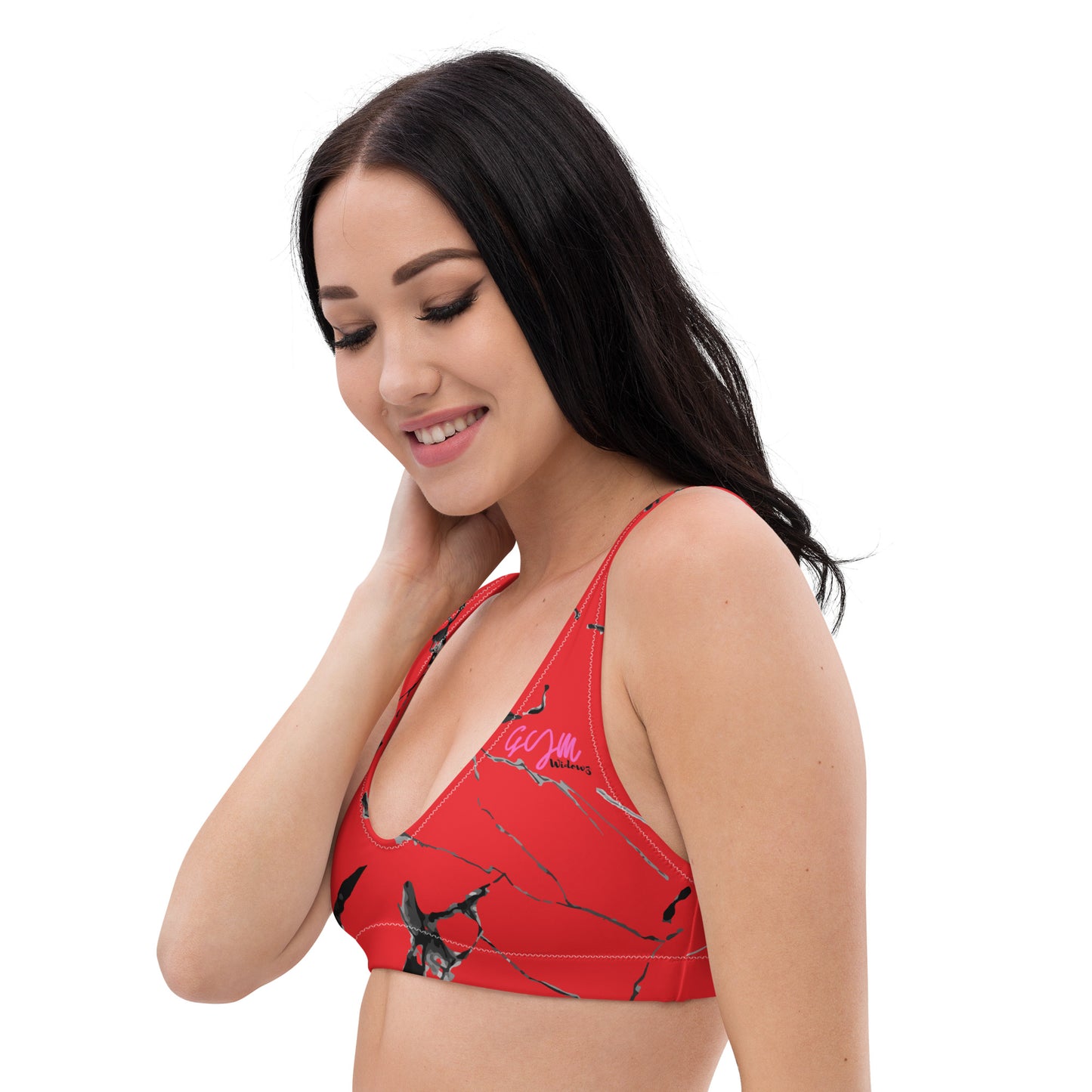 GymWidowz Recycled padded bikini top - Red (Marble)