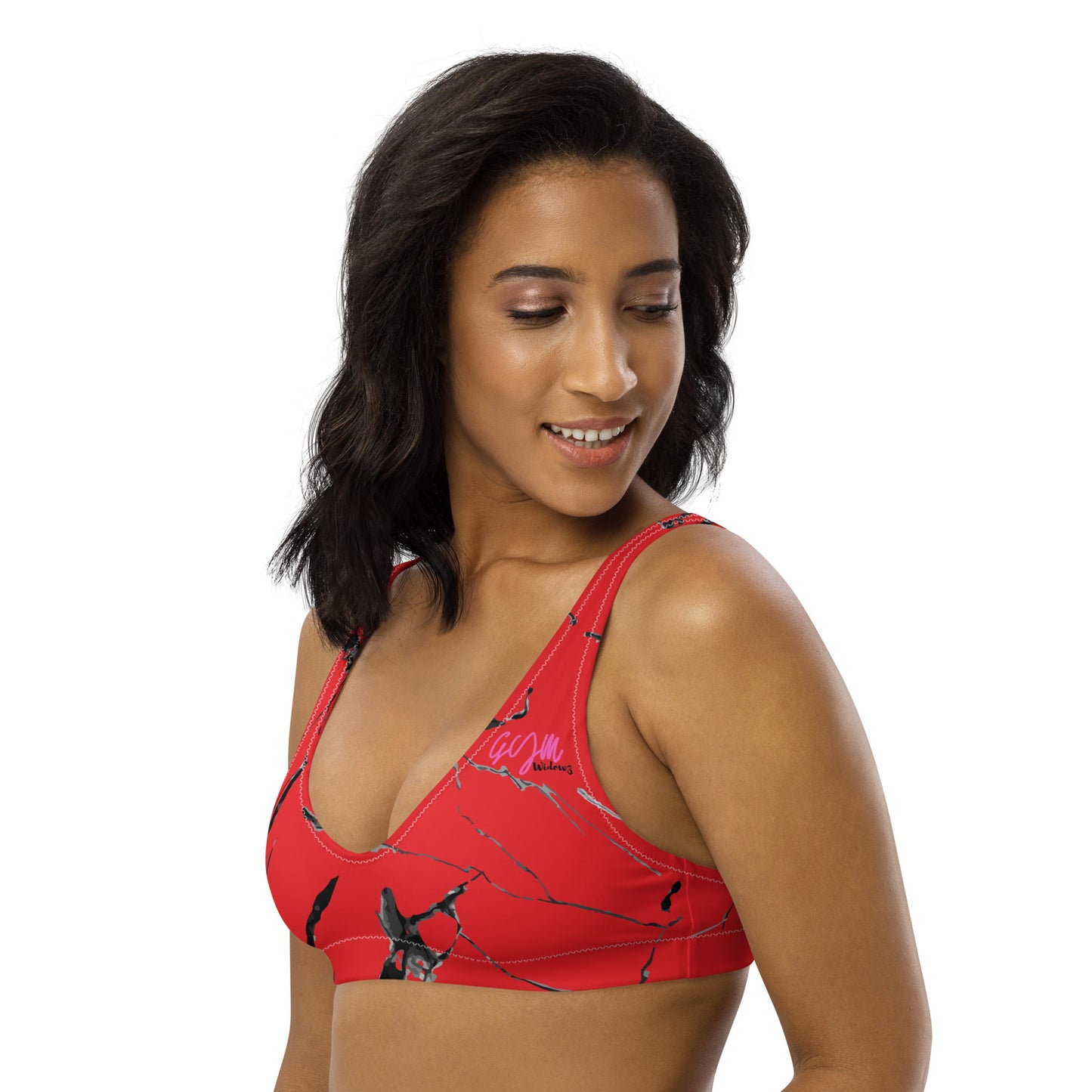 GymWidowz Recycled padded bikini top - Red (Marble)