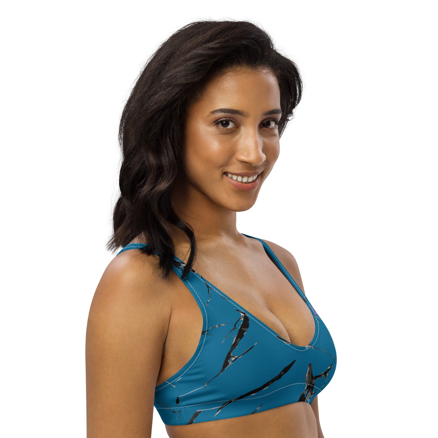 GymWidowz Recycled padded bikini top - Cerulean Blue (Marble)