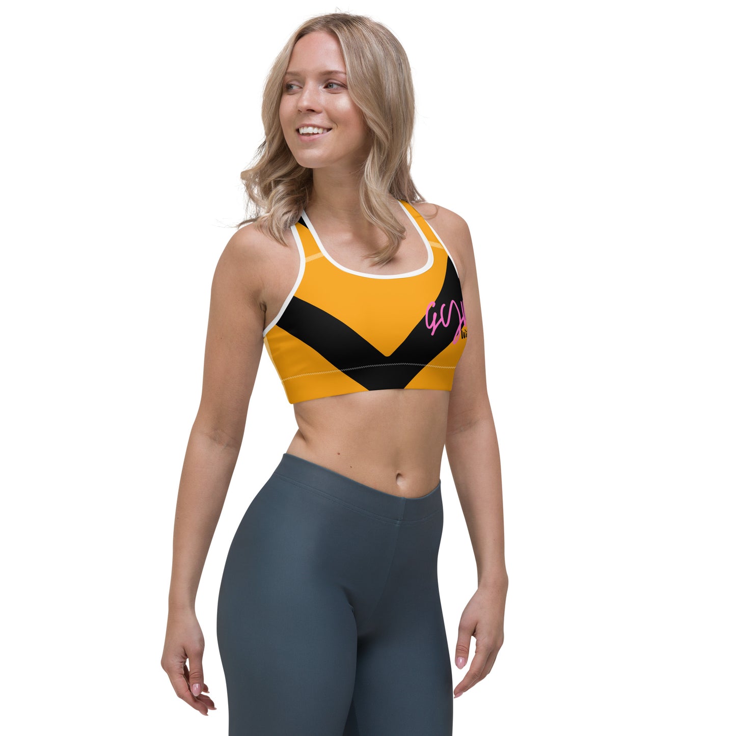 GymWidowz Sports bra - Abstract Black/Yellow