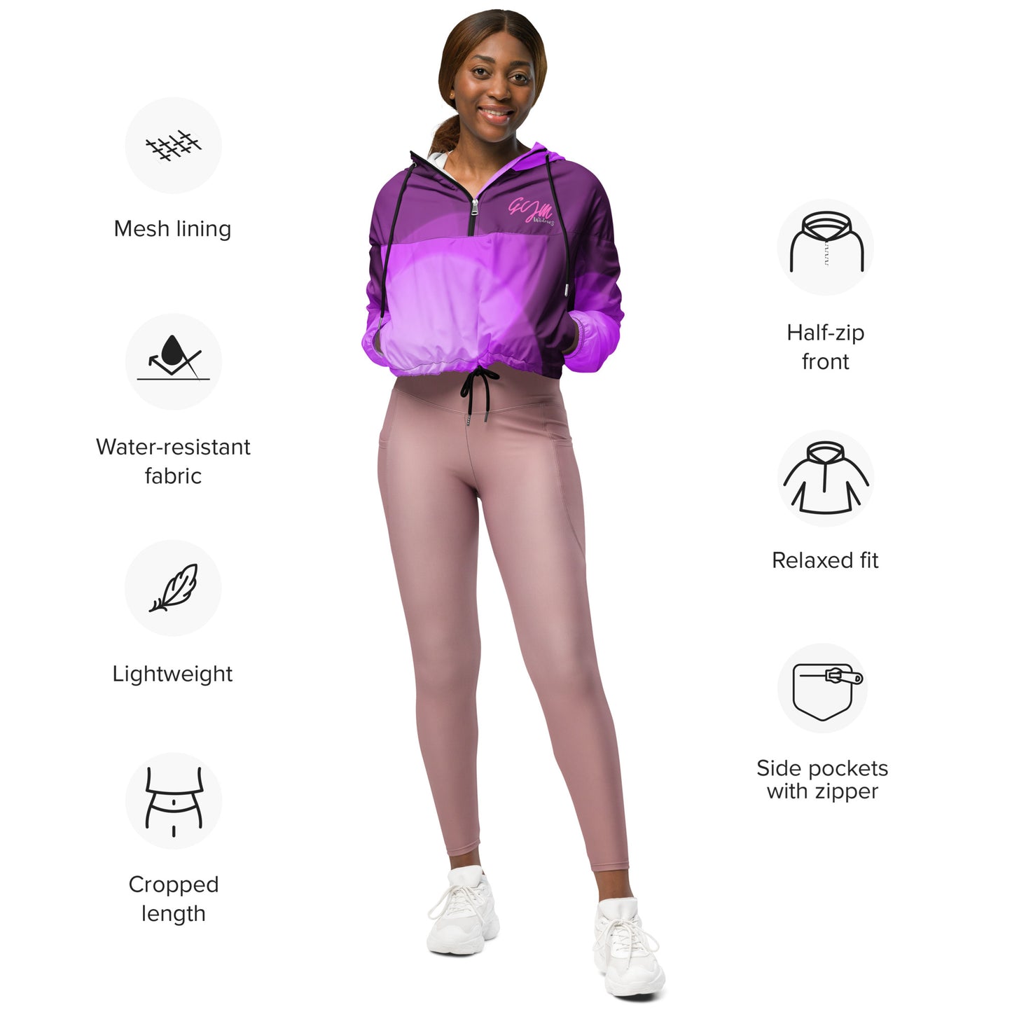 GymWidowz Women’s cropped windbreaker - Shades of Purple