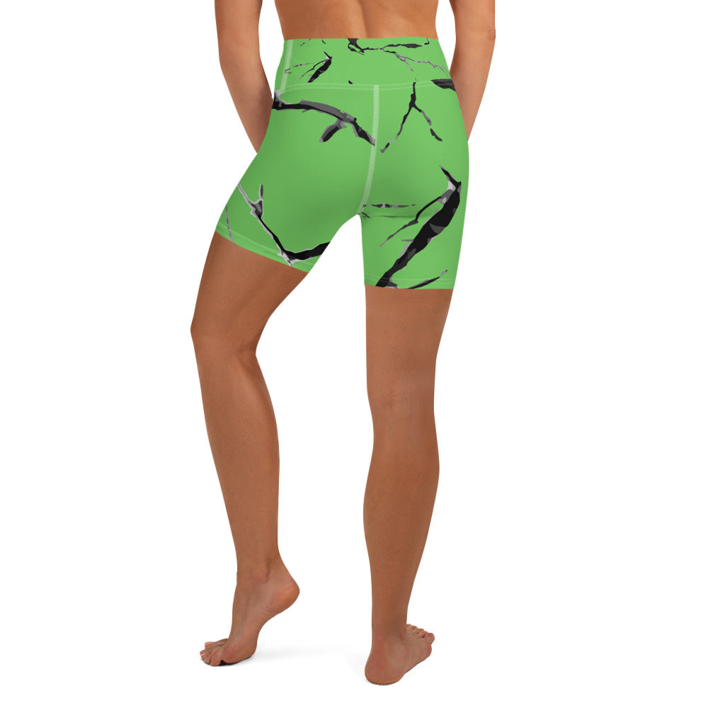 GymWidowz Yoga Shorts - Green (Marble)