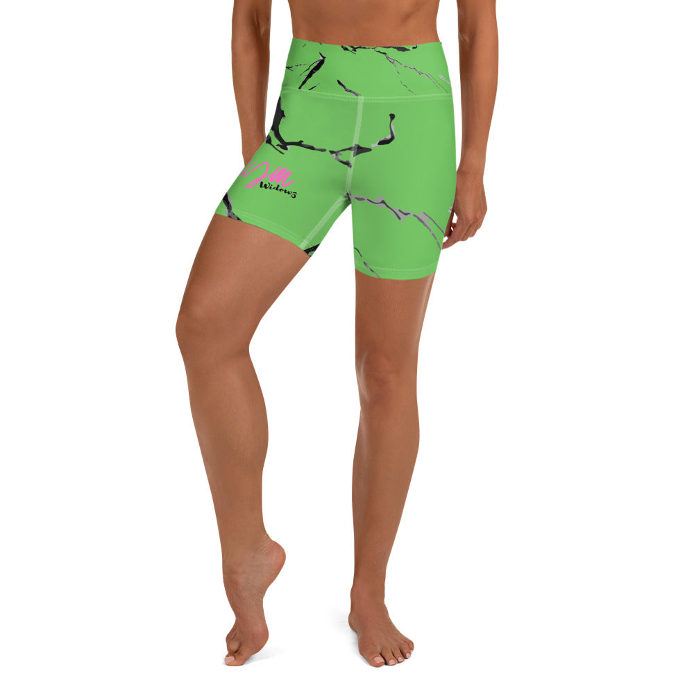 GymWidowz Yoga Shorts - Green (Marble)