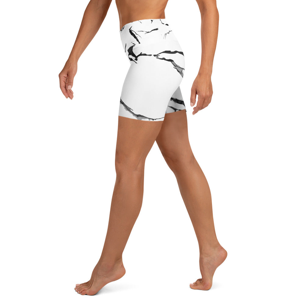 GymWidowz Yoga Shorts - White (Marble)