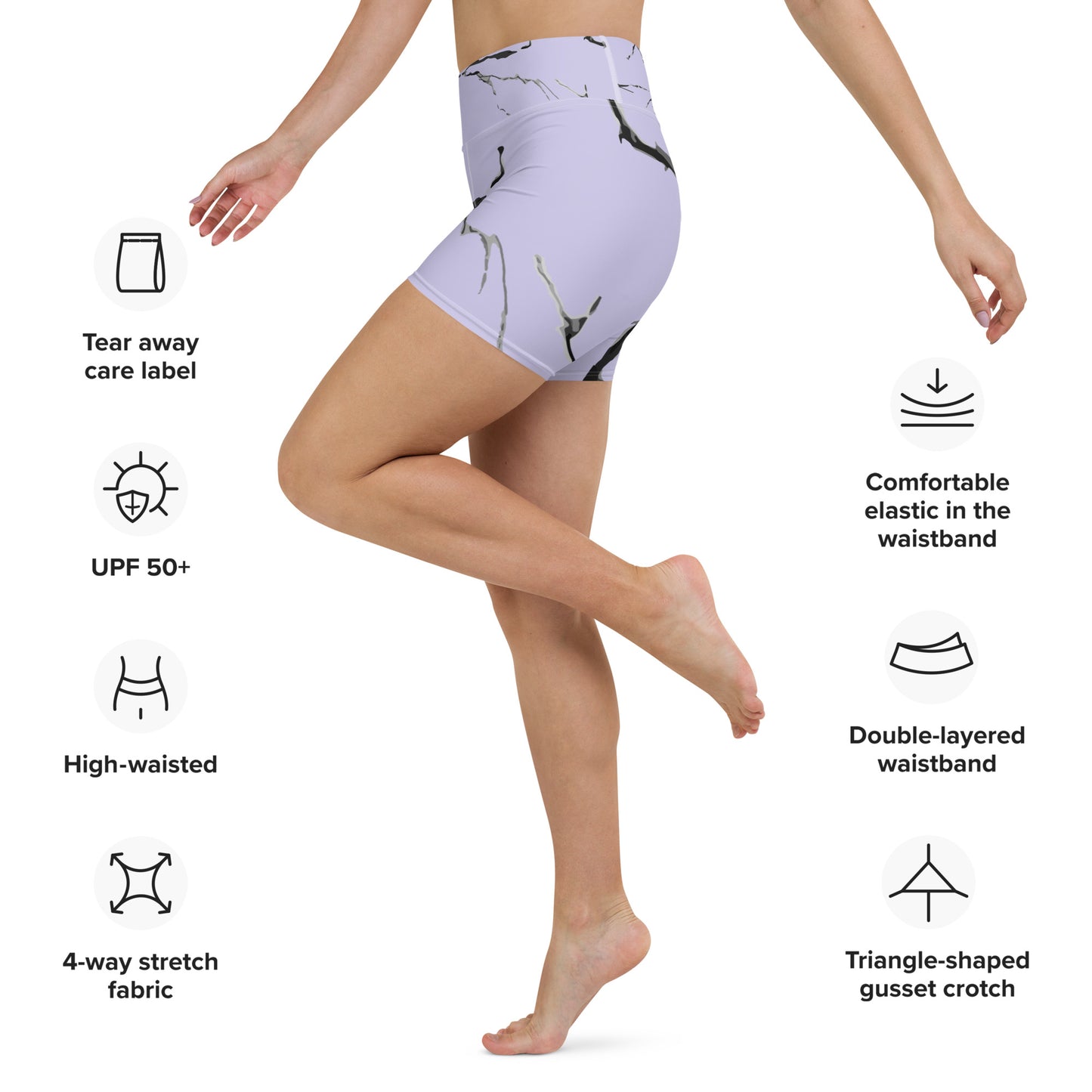 GymWidowz Yoga Shorts - Lilac (Marble)