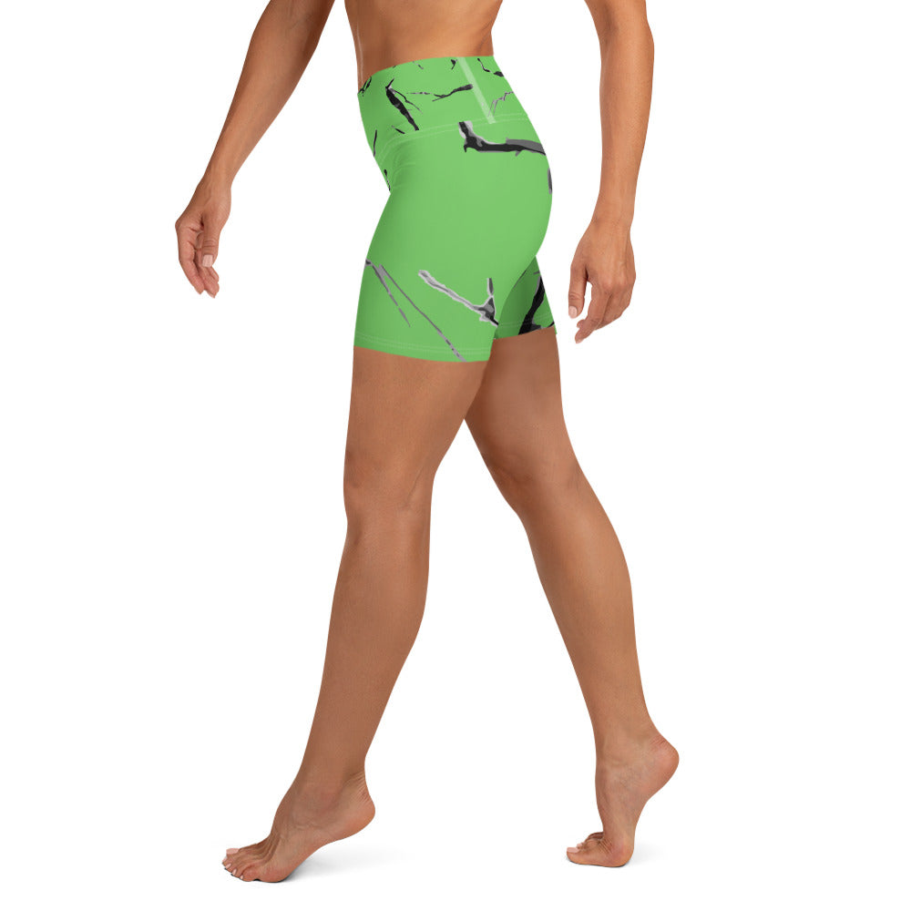 GymWidowz Yoga Shorts - Green (Marble)